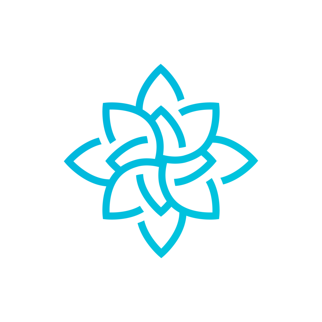 A light blue, interconnected design that looks like a lotus flower; the logo of Megan Vogels Counseling.