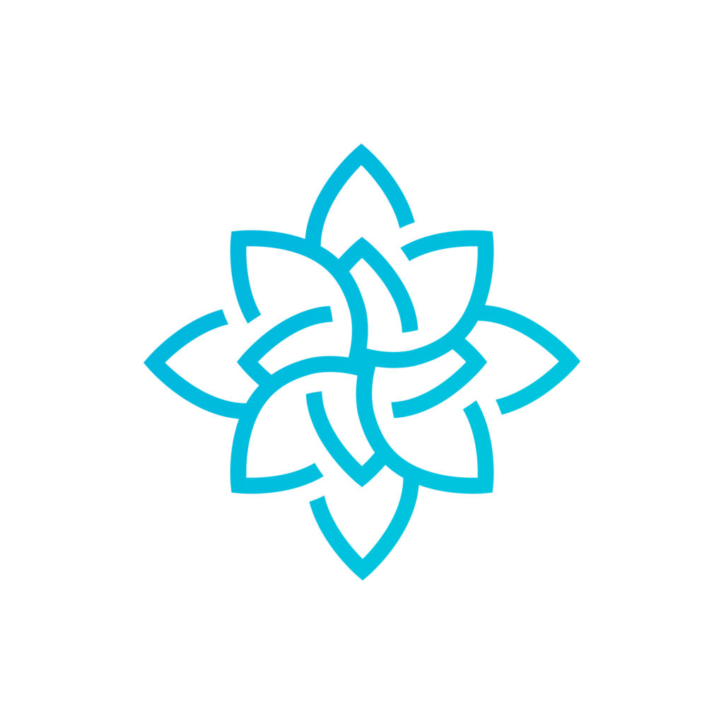 A blue interconnected design, resembling a lotus flower; the logo of Megan Vogels Counseling, PLLC