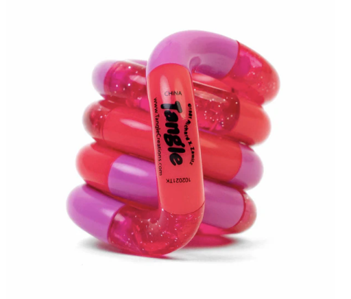 A picture of a red and pink tangle fidget toy